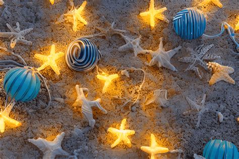 Beach Scene with Christmas Lights · Creative Fabrica