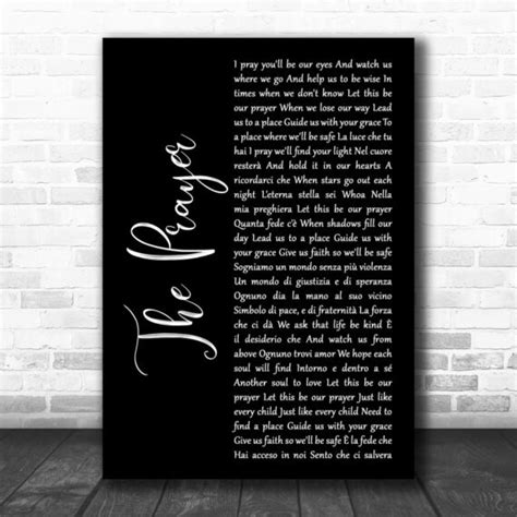 Celine Dion & Andrea Bocelli The Prayer Black Script Song Lyric Art ...