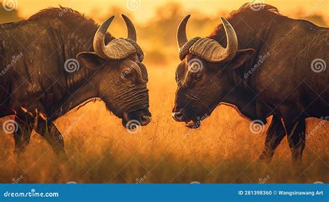 Two African Cape Buffalo Locking Horns Generative AI Stock Photo - Image of mammal, buffalo ...