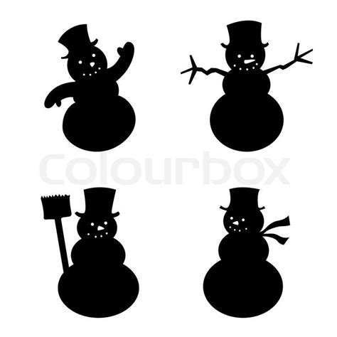 four snowman silhouettes with hats and brooms stock photo, images and royalty