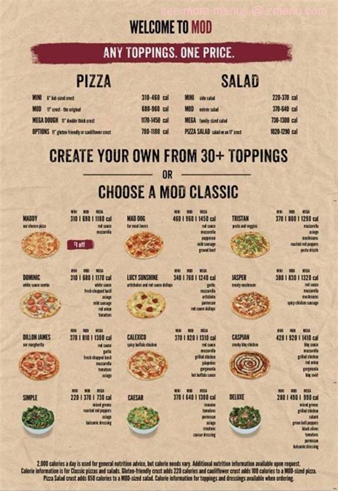 Online Menu of MOD Pizza Restaurant, Pickerington, Ohio, 43147 - Zmenu