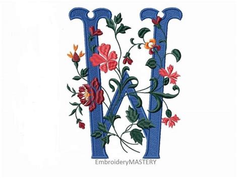 Monogram letter W Machine Embroidery Design. 4 sizes. - Embrodisiac