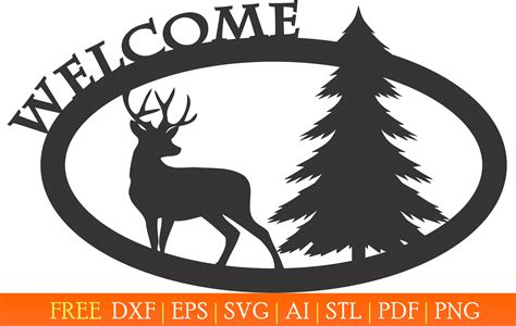 Welcome sign with a deer and a pine - FREE DXF FILES. FREE CAD SOFTWARE ...