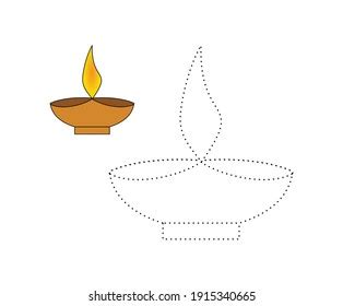 Vector Diya Candle Dotted Lines Draw Stock Vector (Royalty Free ...