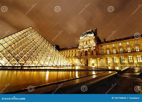 Louvre Museum and Pyramid Night View, Paris, France Editorial Stock Image - Image of landmark ...