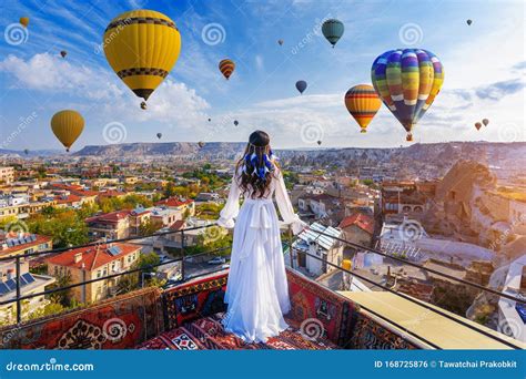 Hot Air Balloons In Cappadocia Valleys Royalty-Free Stock Image | CartoonDealer.com #97428598