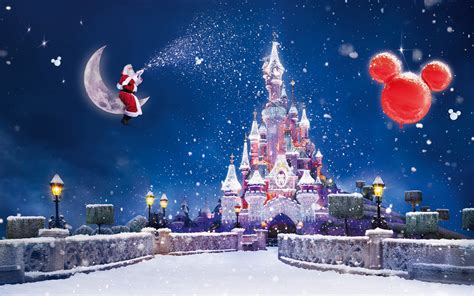 Happy Christmas Santa Showering Snow On Disney Hd Wallpaper