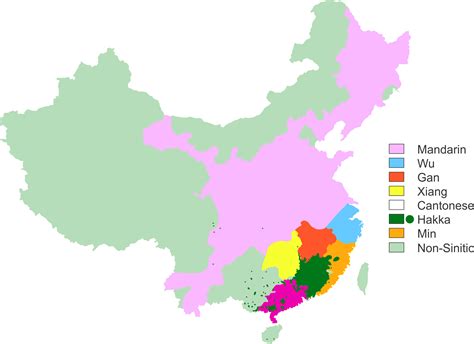 This map shows where the different languages are spoken in China. There ...