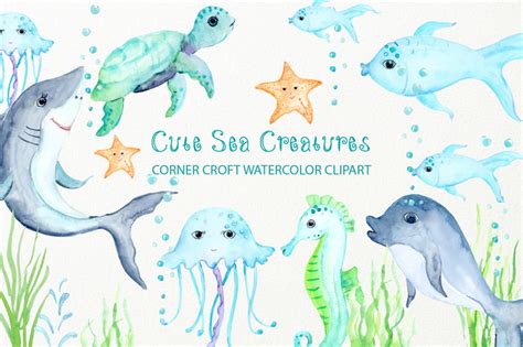 Watercolor Sea Creatures By Cornercroft | TheHungryJPEG