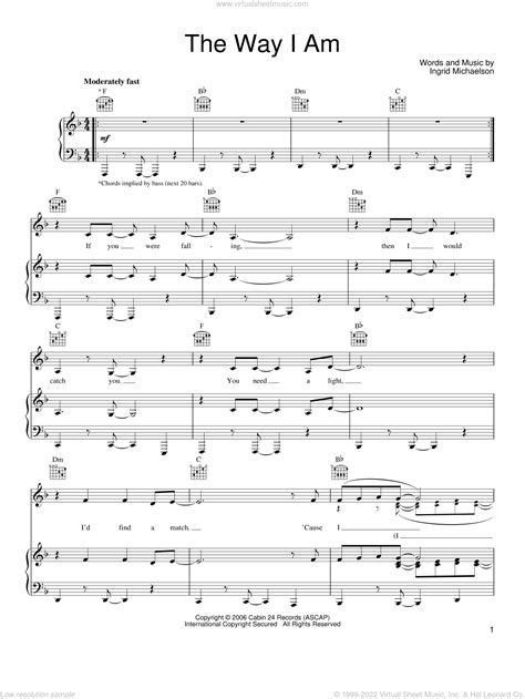 Michaelson - The Way I Am sheet music for voice, piano or guitar