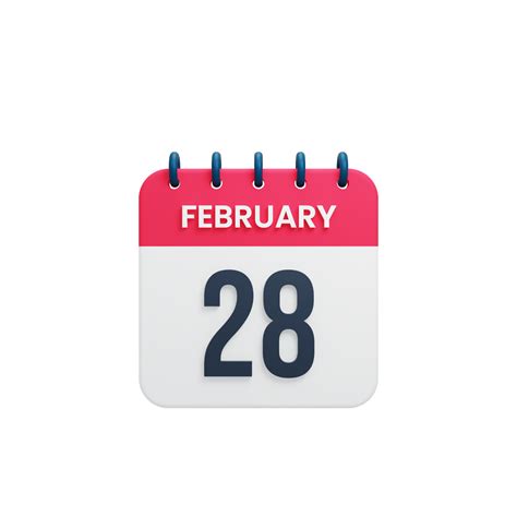 February Realistic Calendar Icon 3D Illustration Date February 28 16583898 PNG