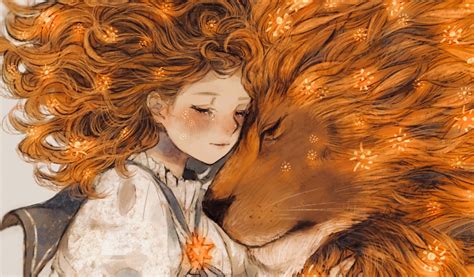 Download wallpaper 1024x600 lion and girl, fantasy, artwork, netbook ...