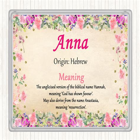 Anna Name Meaning Drinks Mat Coaster Floral - The Card Zoo