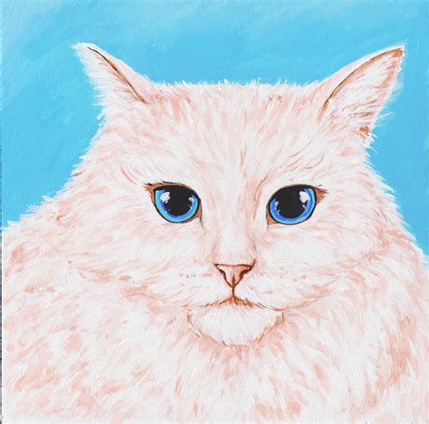 White Cat Painting 8 by 8 Original Acrylic Art Small | Etsy