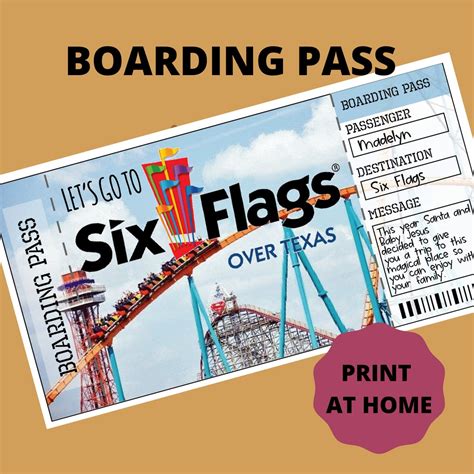 Six Flags Printable Airline Ticket Boarding Pass Template, Vacation, Trip, Surprise ...