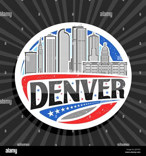 Vector logo for Denver, white decorative sign with line illustration of ...