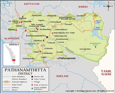 Pathanamthitta District Map, Pathanamthitta Map, Kerala, India