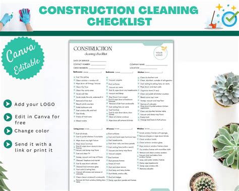 Construction Cleaning Checklist Template, Editable Canva Templates for ...