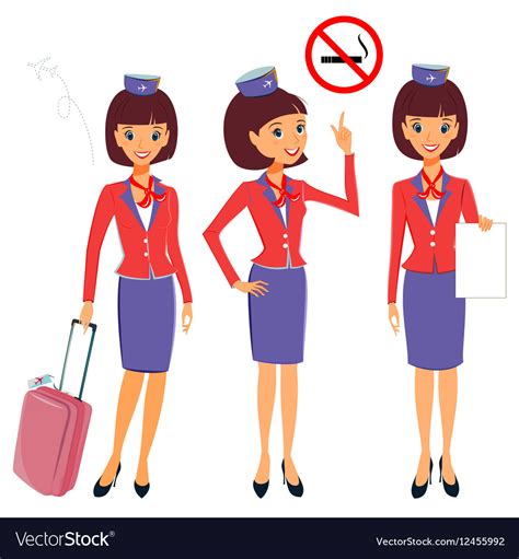 Cheerful cartoon flight attendant in uniform Vector Image