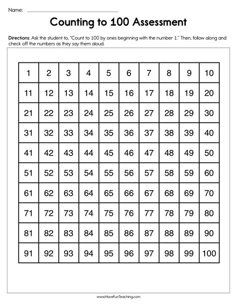 Counting to 100 Assessment Worksheet • Have Fun Teaching