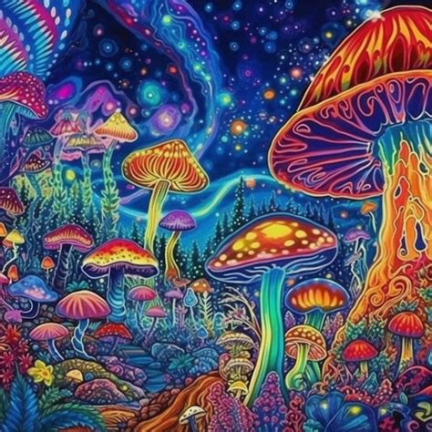 Premium AI Image | A painting of a colorful mushroom forest with a woman walking by generative ai