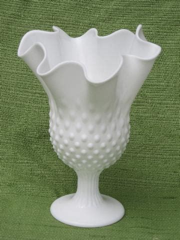 1950s vintage handkerchief vase, hobnail pattern milk glass