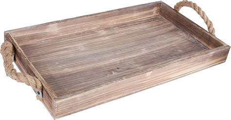 Amazon.com: Dwellbee Rustic Wood Serving Tray with Rope Handles (Mango ...