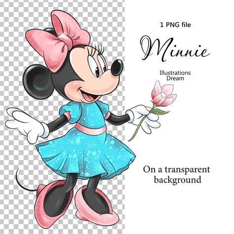 Minnie in Blue Dress Minnie Mouse PNG Digital Illustration | Etsy