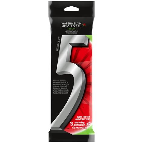 5 Gum, Prism, Watermelon, Chewing Gum, Sugar-Free, 15 Sticks, Pack of 3 ...