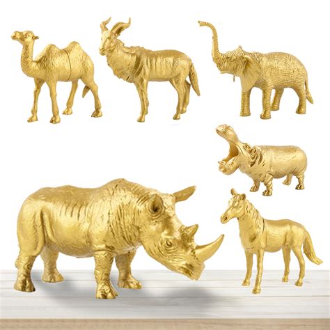 gold animals figurines model toys jungle animal figures wild animals ...