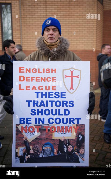 English Defence League (EDL) supporters gather in support of leader Tommy Robinson, also known ...