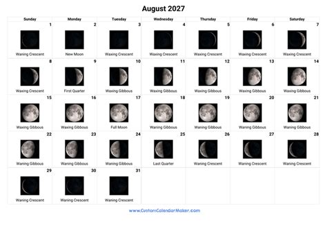 August 2027 Moon Phases Calendar