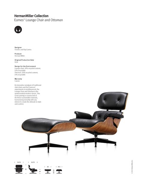 Dimensions of Eames Lounge Chair & Ottoman Lounge Chair footprint: 32.75" x 32.75" Ottoman ...