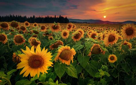 Campo de girasoles al atardecer Fondo de pantalla 4k Ultra HD ID:5863 ...