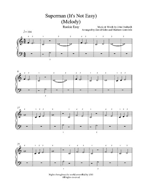 Superman (Melody) by Five for Fighting Piano Sheet Music | Rookie Level