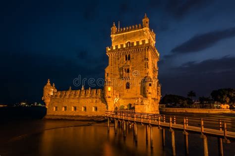 Belem Tower or Torre De Belem in Lisbon, Portugal. Night Photography. Stock Photo - Image of ...