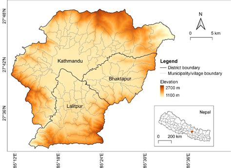 Physical and administrative map of Kathmandu Valley | Download ...