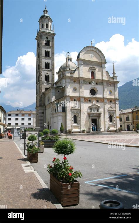 Italy Europe Tirano Valtelline valley Valtellina Piazza Basilica Santuario della Madonna di ...