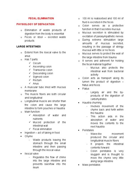 Fecal Elimination | PDF | Constipation | Large Intestine