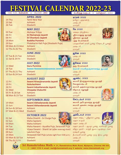 FESTIVAL CALENDAR 2022-23 - Sri Ramakrishna Math