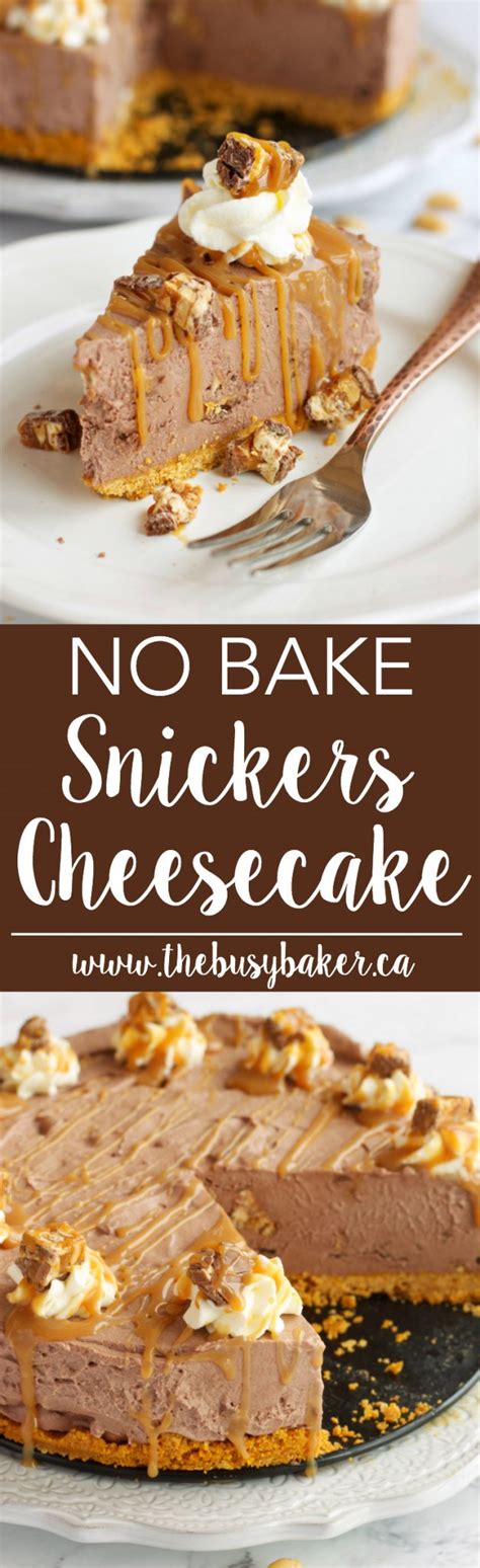 Easy No Bake Snickers Cheesecake - The Busy Baker