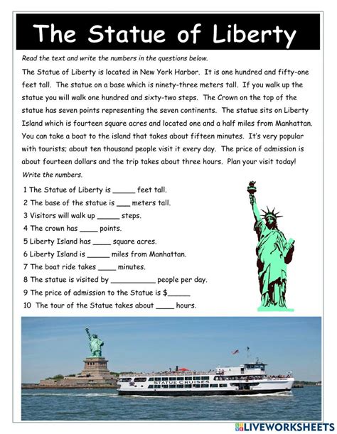 Statue of liberty number facts worksheet – Artofit