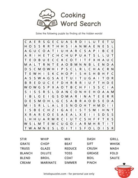 Printable Cooking Word Search