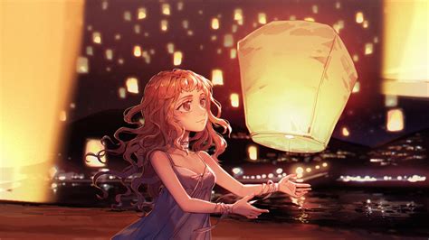 #4585770 lantern, sky lanterns, lights, original characters, anime girls, anime - Rare Gallery ...
