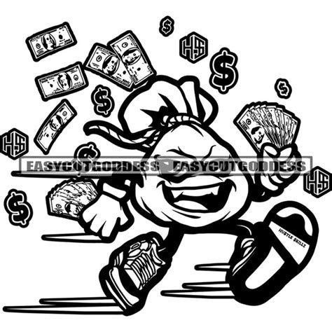 Funny Money Bag Character Running And Holding Money Design Element Mon – DesignsByAymara