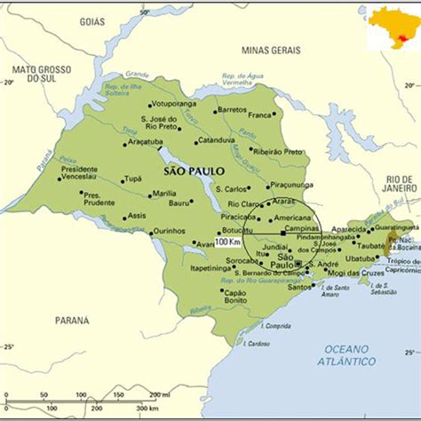 Map of São Paulo State with the encircled catchment area of the ...