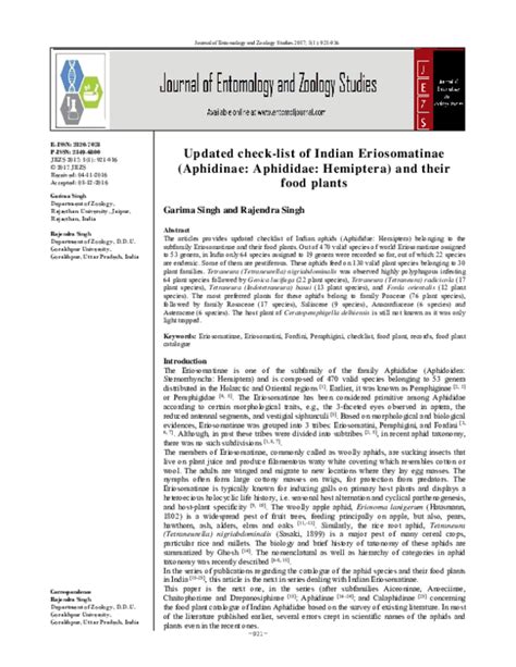 (PDF) Updated check-list of Indian Eriosomatinae (Aphidinae: Aphididae ...