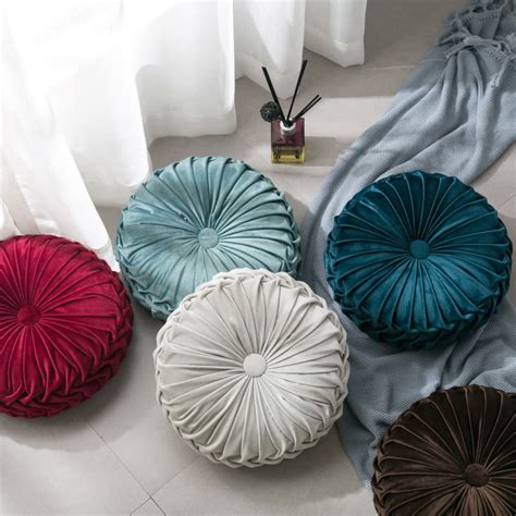 Velvet Pleated Round Pumpkin Throw Pillow Couch Cushion Floor Pillow ...