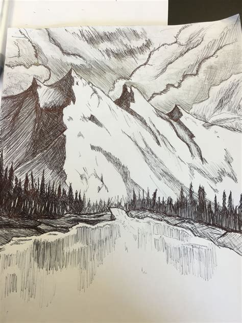 Charcoal Landscape Drawing Mountain - pic-weiner