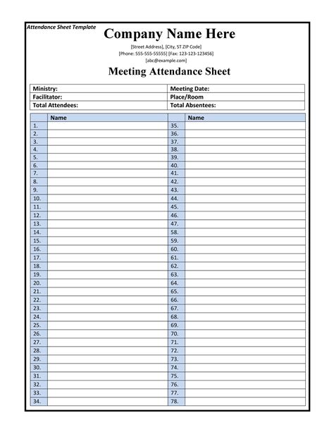 Free Printable Weekly Attendance Sheet Template